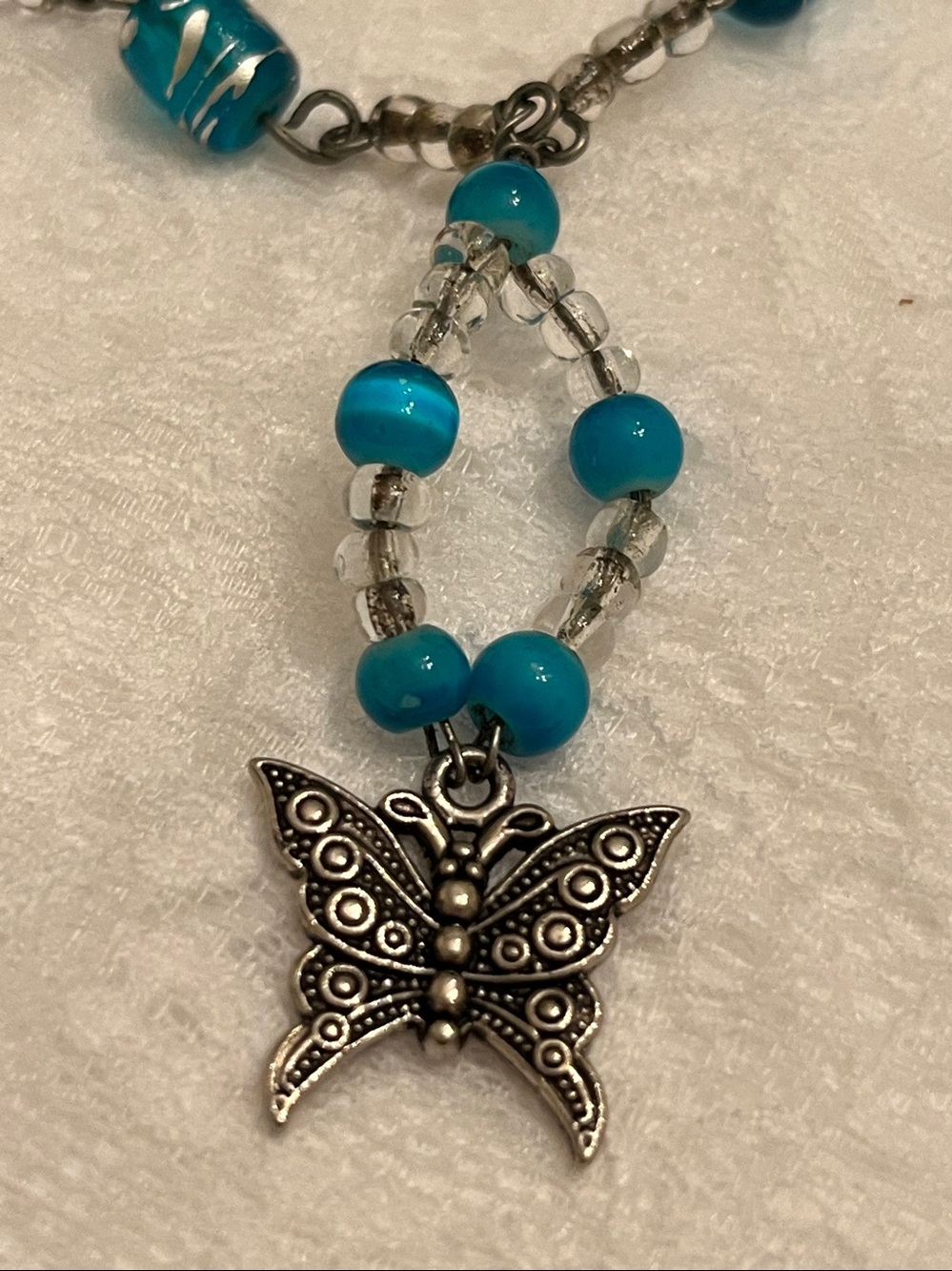 Turquoise Bead Butterfly Pendant Necklace - Women Jewelry